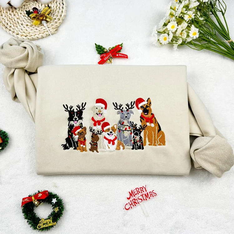 クリスマスシリーズペットの家園刺繡Tシャツ、トレーナー、パーカ-welikecustom-MJ