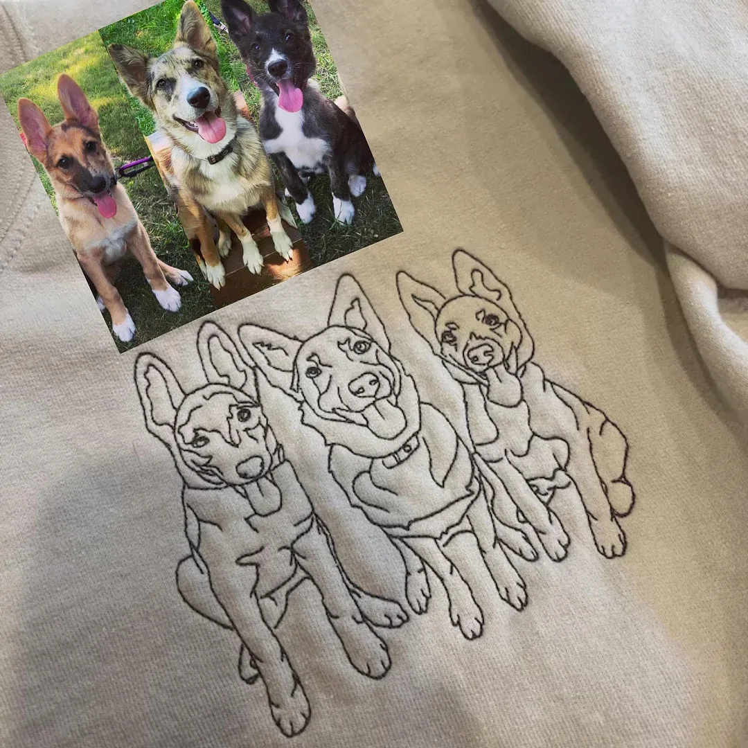 🐶ペットの写真シルエットをアート風に刺繍したTシャツ、スウェットシャツ、パーカーをカスタムメイド-welikecustom-MJ