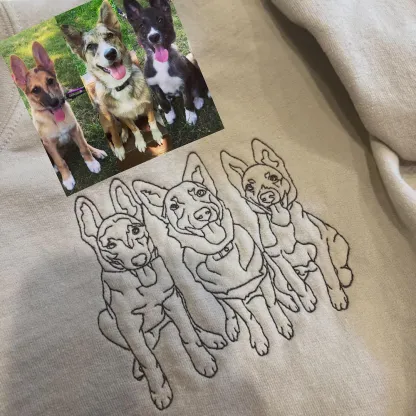 🐶ペットの写真シルエットをアート風に刺繍したTシャツ、スウェットシャツ、パーカーをカスタムメイド-welikecustom-MJ