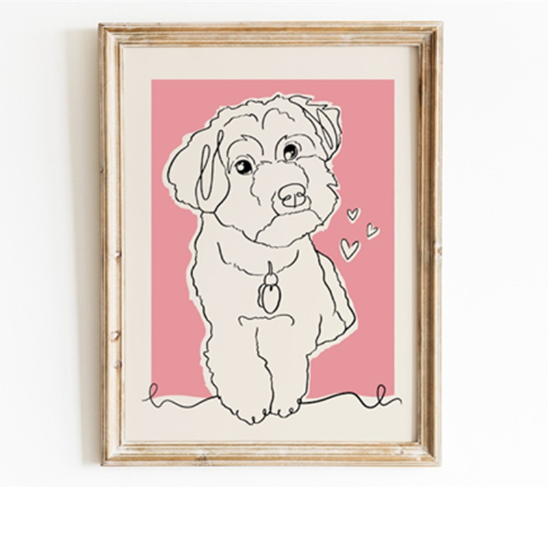 カスタム犬ラインアートポートレート、パーソナライズされたペットキャンバスウォールアート-welikecustom-MJ