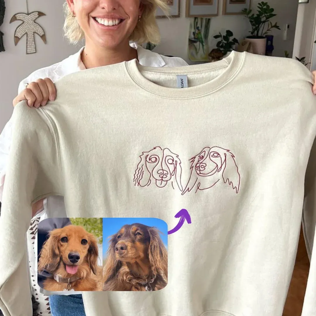 🐶ペットの写真シルエットをアート風に刺繍したTシャツ、スウェットシャツ、パーカーをカスタムメイド-welikecustom-MJ