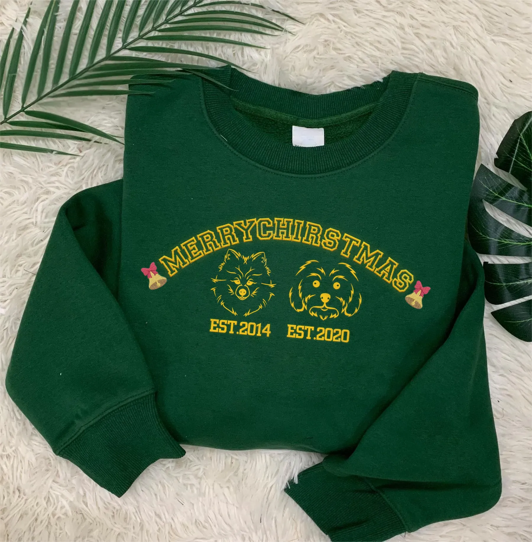 メリークリスマス パーソナライズされたペットの写真刺繍入りカレッジスウェットシャツ/パーカーTシャツ クリスマスギフト-welikecustom-MJ