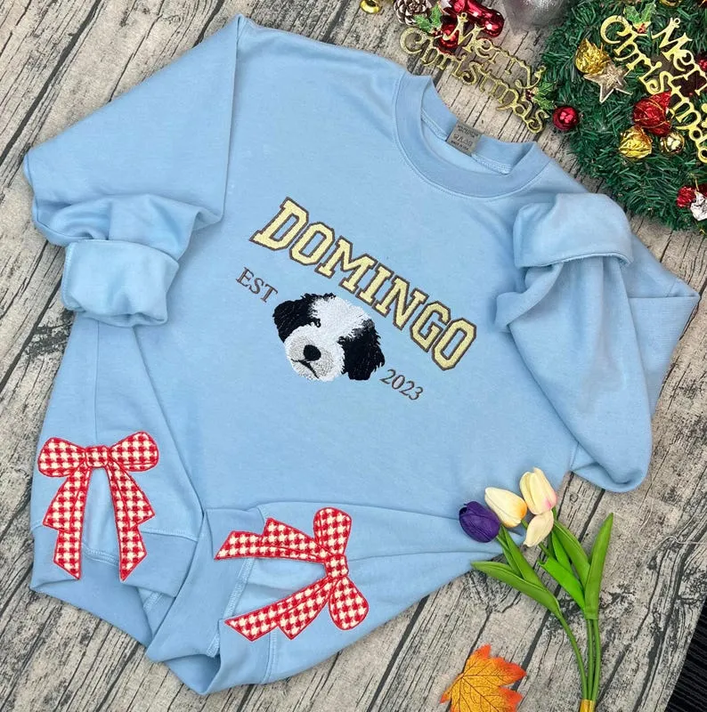 カスタムペット刺繍パーカースウェットシャツTシャツ、刺繍サイドリボンアップリケ付き、クリスマスギフト-welikecustom-MJ