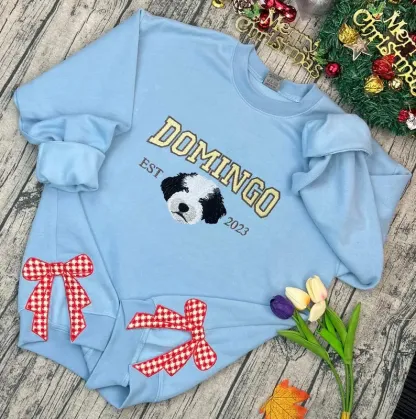 カスタムペット刺繍パーカースウェットシャツTシャツ、刺繍サイドリボンアップリケ付き、クリスマスギフト-welikecustom-MJ