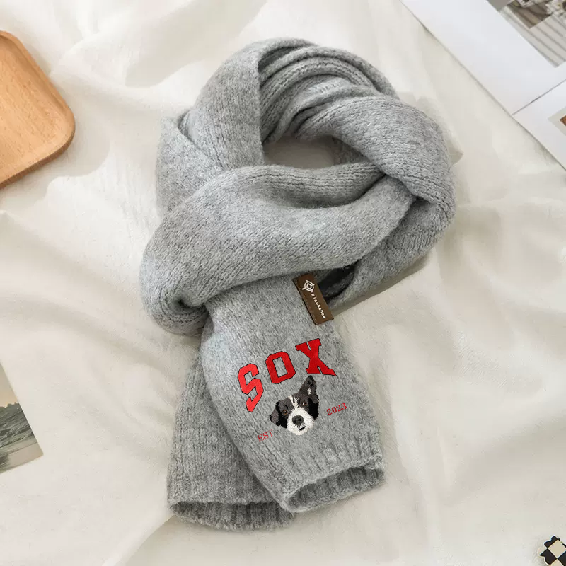 漫画風カスタム刺繍ペットポートレート織りスカーフ-welikecustom-MJ