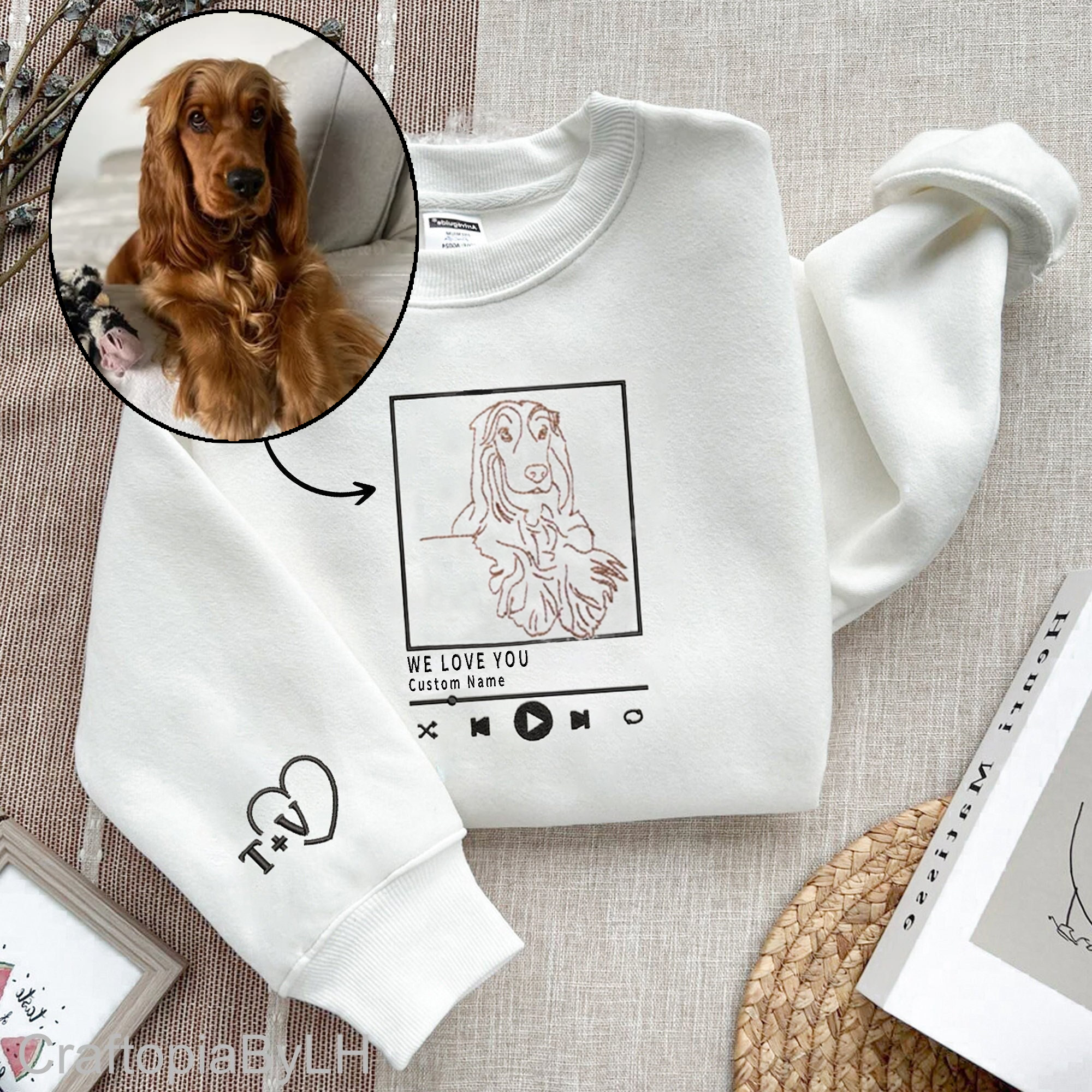 ペットの写真を刺繍したミュージックプレーヤー風Tシャツ、スウェットシャツ、パーカー-welikecustom-MJ