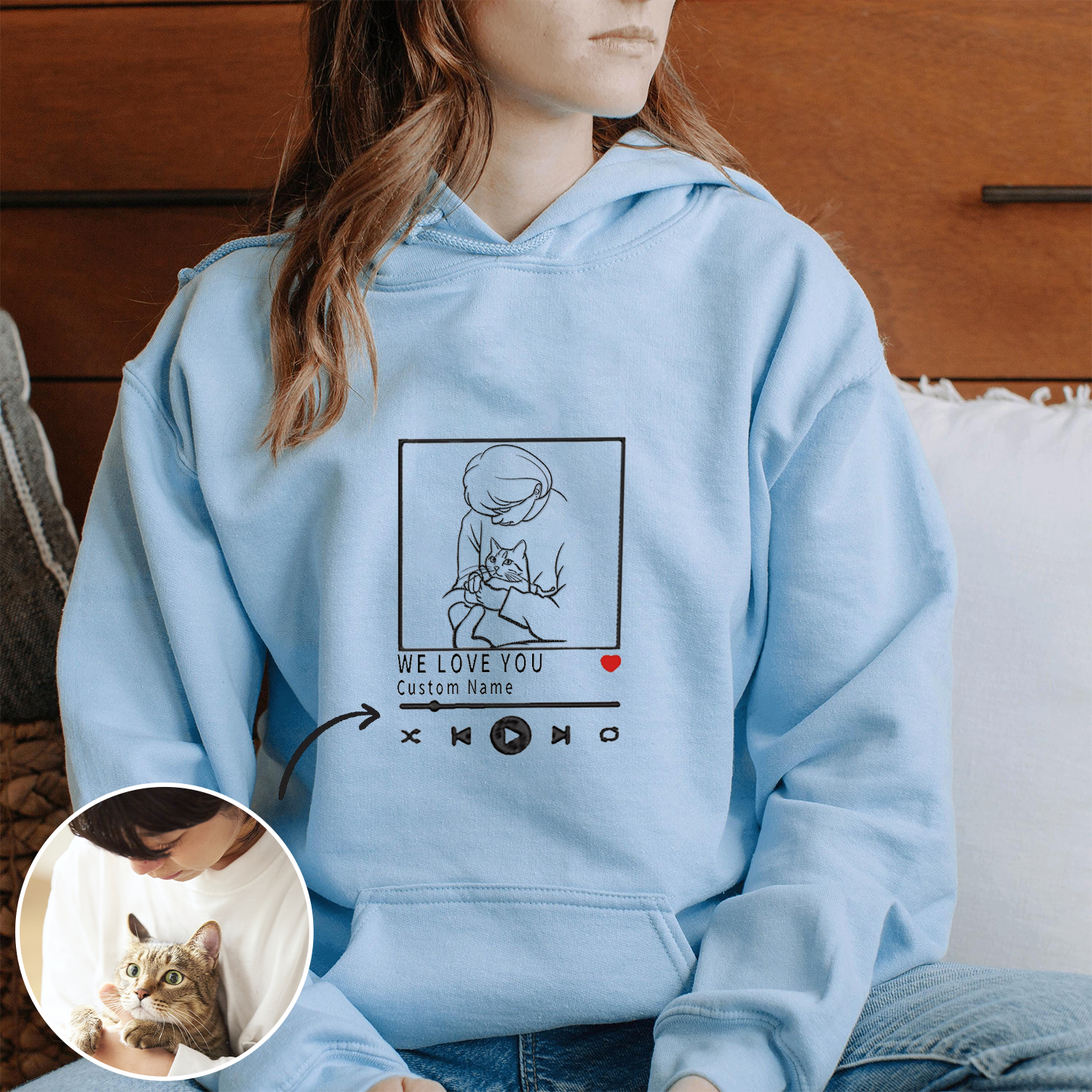 ペットの写真を刺繍したミュージックプレーヤー風Tシャツ、スウェットシャツ、パーカー-welikecustom-MJ