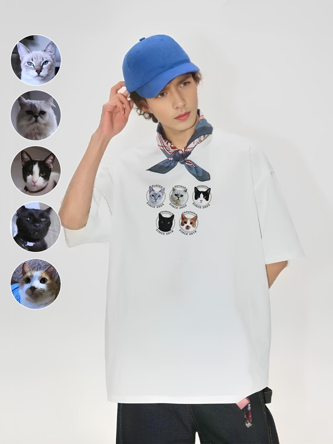 手描きミニマリスト風ペット写真Tシャツ