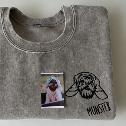ペット似顔絵刺繍Tシャツ - 愛犬・愛猫の写真をカスタムデザイン | ヴィンテージ加工 記念品ギフト