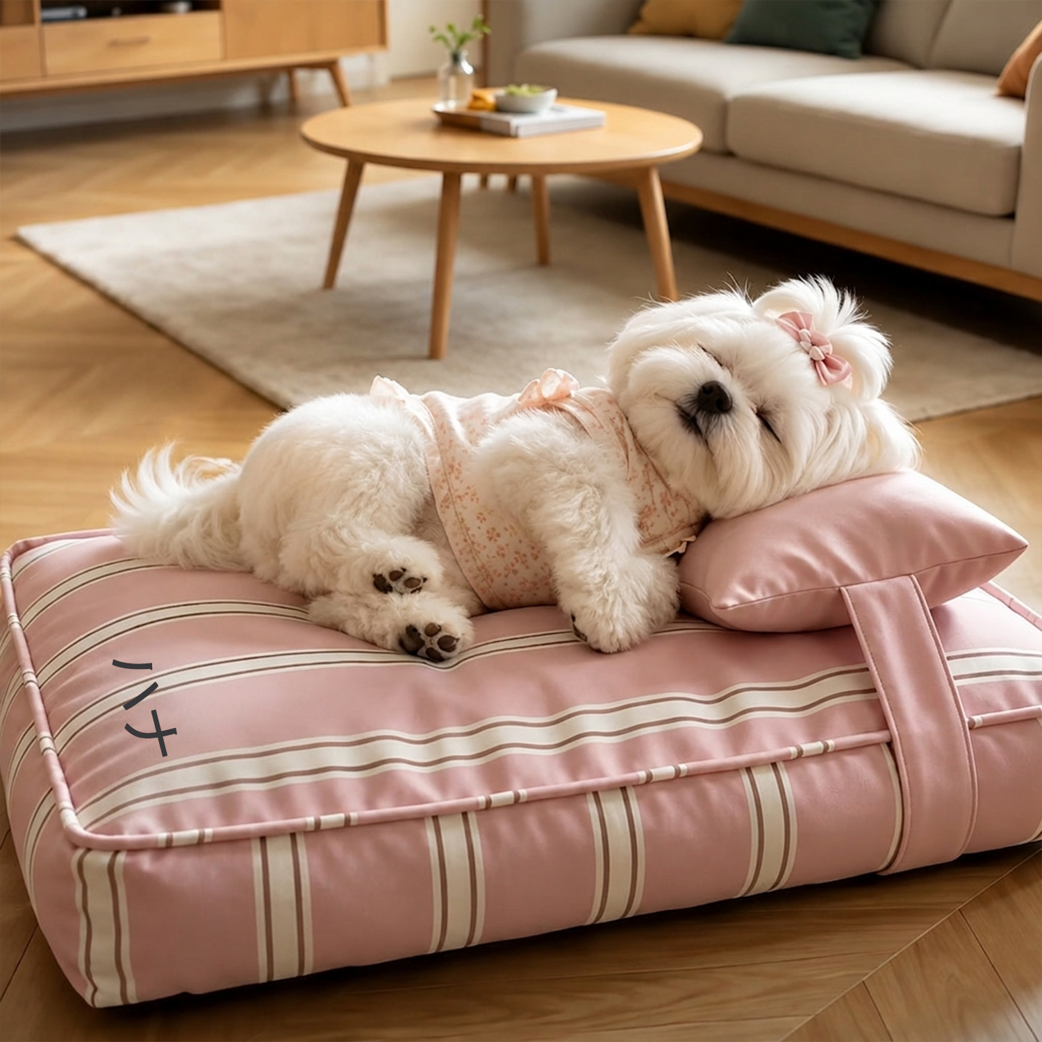 ペット用ストライプベッド クッション付き 名前入れ可能 愛犬愛猫用 ソファベッド 洗える 低反発 小型犬 中型犬用