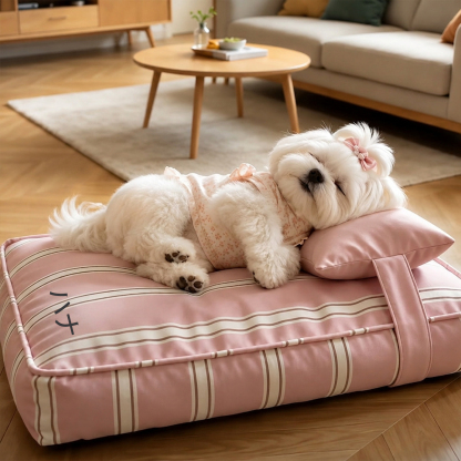 ペット用ストライプベッド クッション付き 名前入れ可能 愛犬愛猫用 ソファベッド 洗える 低反発 小型犬 中型犬用
