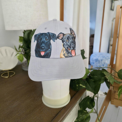 【完全オーダーメイド】手描きペット肖像画キャップ / 愛犬・愛猫の似顔絵帽子 / 記念日ギフト・お揃いコーデに