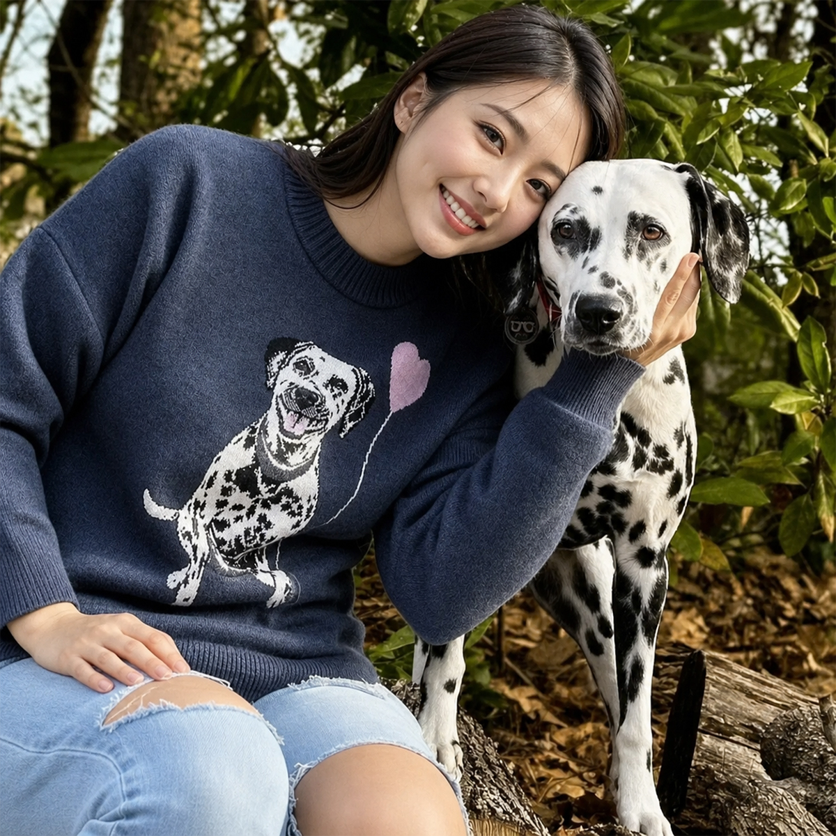 ペットニットセーター ハート風船 犬柄 可愛い 動物好き ジャカード編み 暖かい プルオーバー スウェター ペットオーナー向け