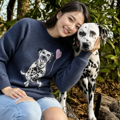 ペットニットセーター ハート風船 犬柄 可愛い 動物好き ジャカード編み 暖かい プルオーバー スウェター ペットオーナー向け