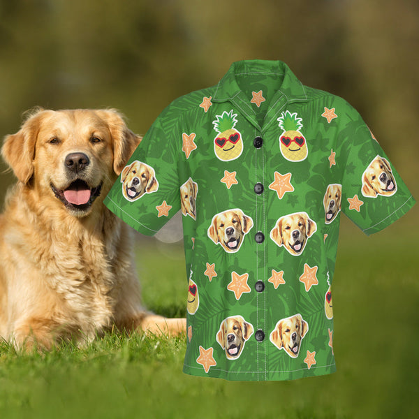 カスタムフェイスレディースハワイアンシャツ ペットの顔がプリントされたパイナップルアロハハワイアンシャツ-welikecustom-MJ