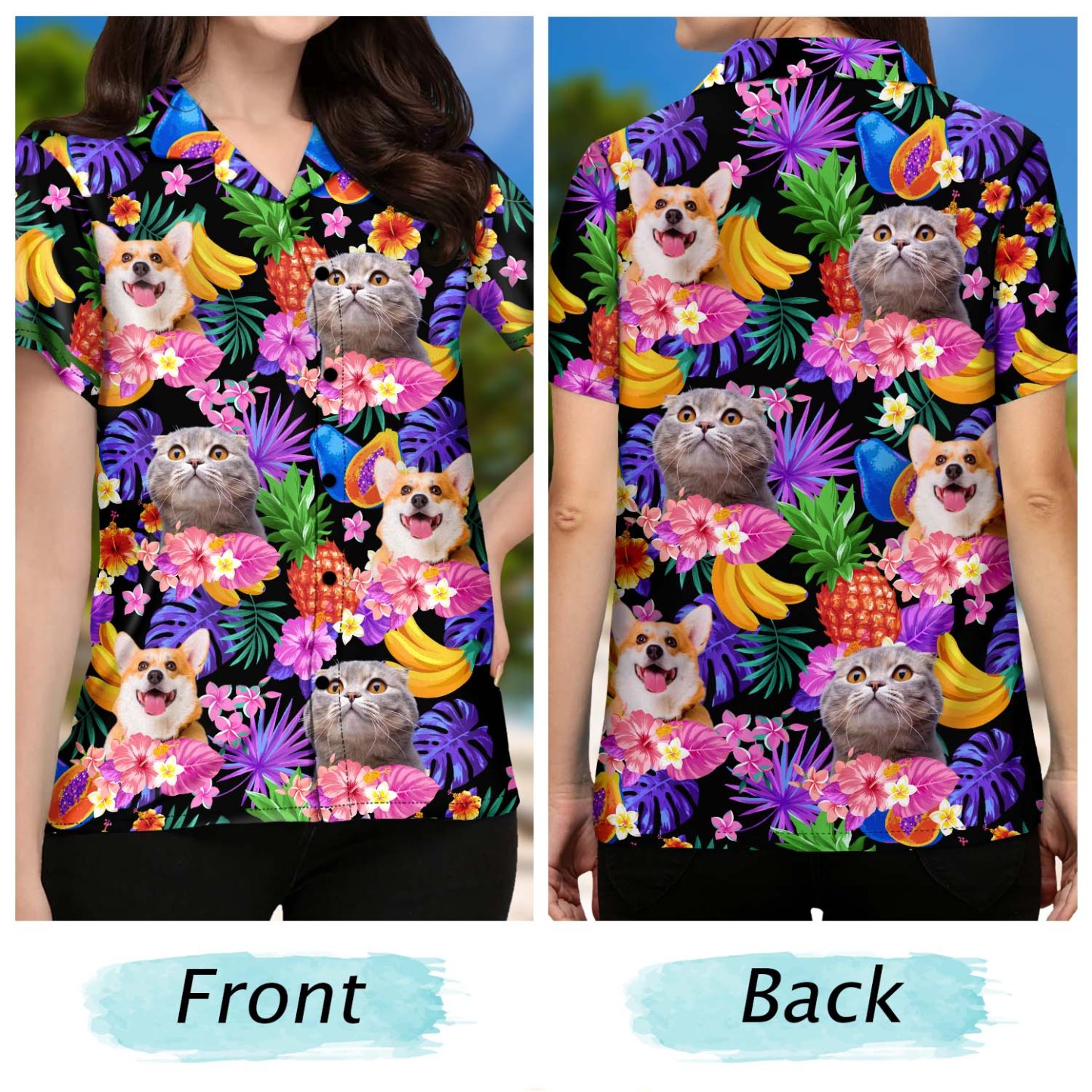 カスタム写真 面白い家族 ペット トロピカル - パーソナライズされたカスタムハワイアンシャツ-welikecustom-MJ