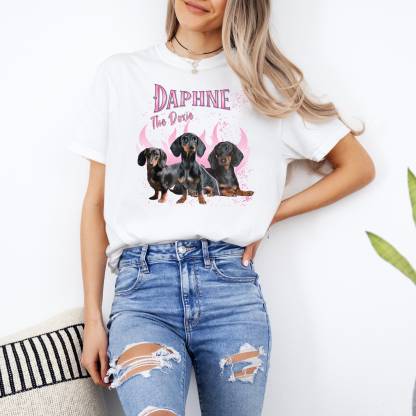 カスタムレトロ犬用Tシャツ、犬の写真コラージュ90年代風シャツ、ビンテージスタイルのペット写真プリントTシャツ-welikecustom-MJ