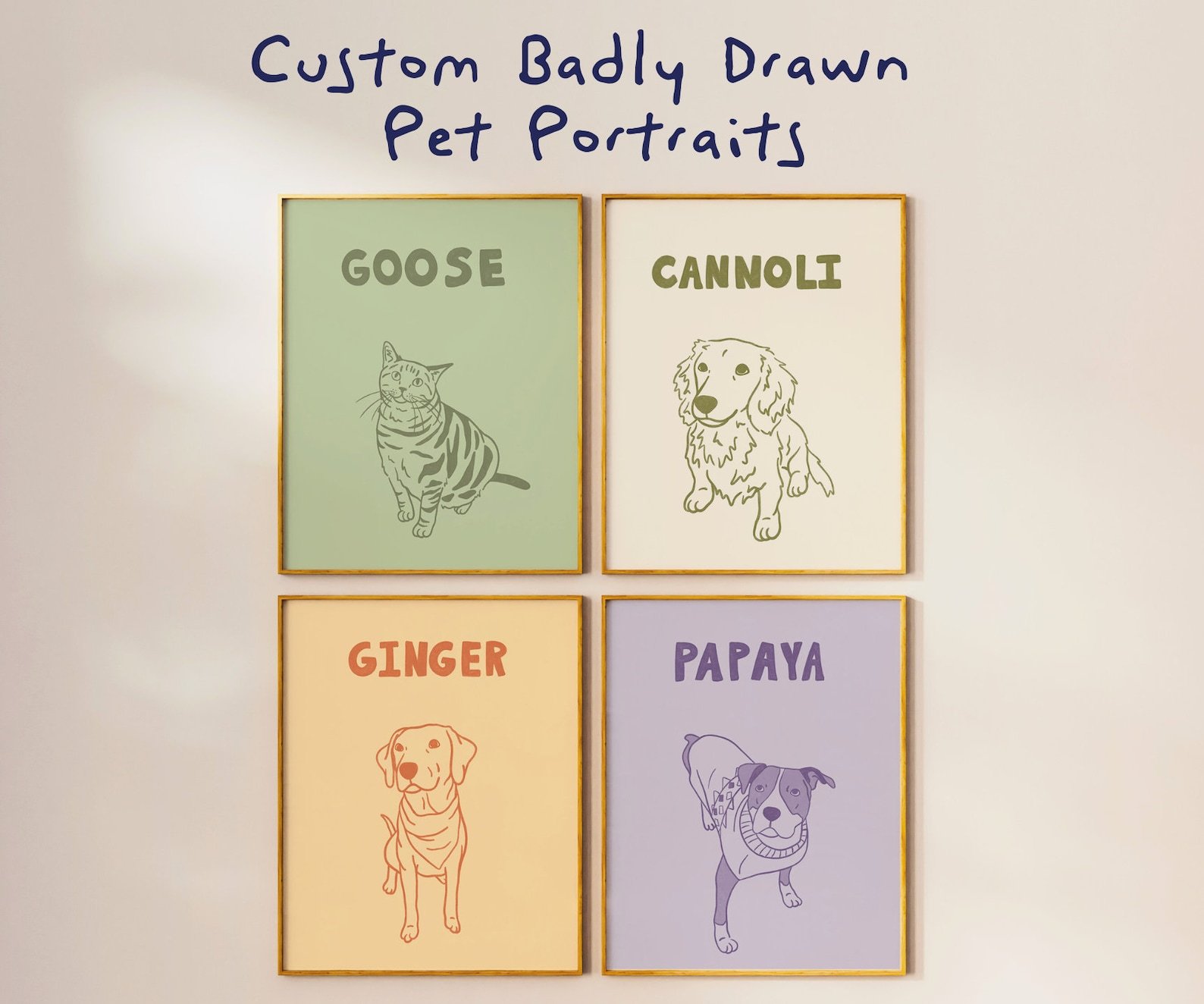 カスタムペットポートレートアートプリントキャンバスパーソナライズされた犬の壁アート-welikecustom-MJ