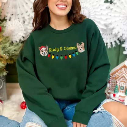 2 匹のペットのためのクリスマス ライト刺繍コレクション T シャツ、スウェットシャツ、パーカー-welikecustom-MJ