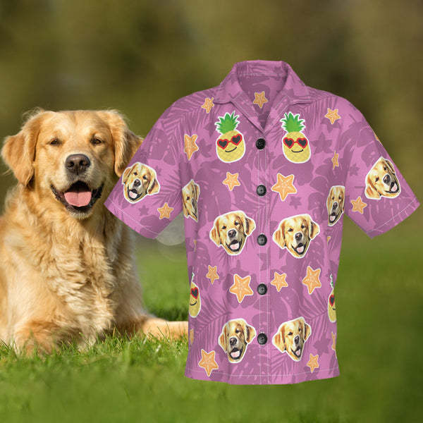 カスタムフェイスレディースハワイアンシャツ ペットの顔がプリントされたパイナップルアロハハワイアンシャツ-welikecustom-MJ