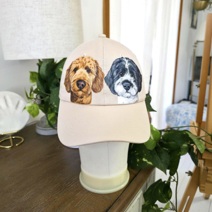 【完全オーダーメイド】手描きペット肖像画キャップ / 愛犬・愛猫の似顔絵帽子 / 記念日ギフト・お揃いコーデに
