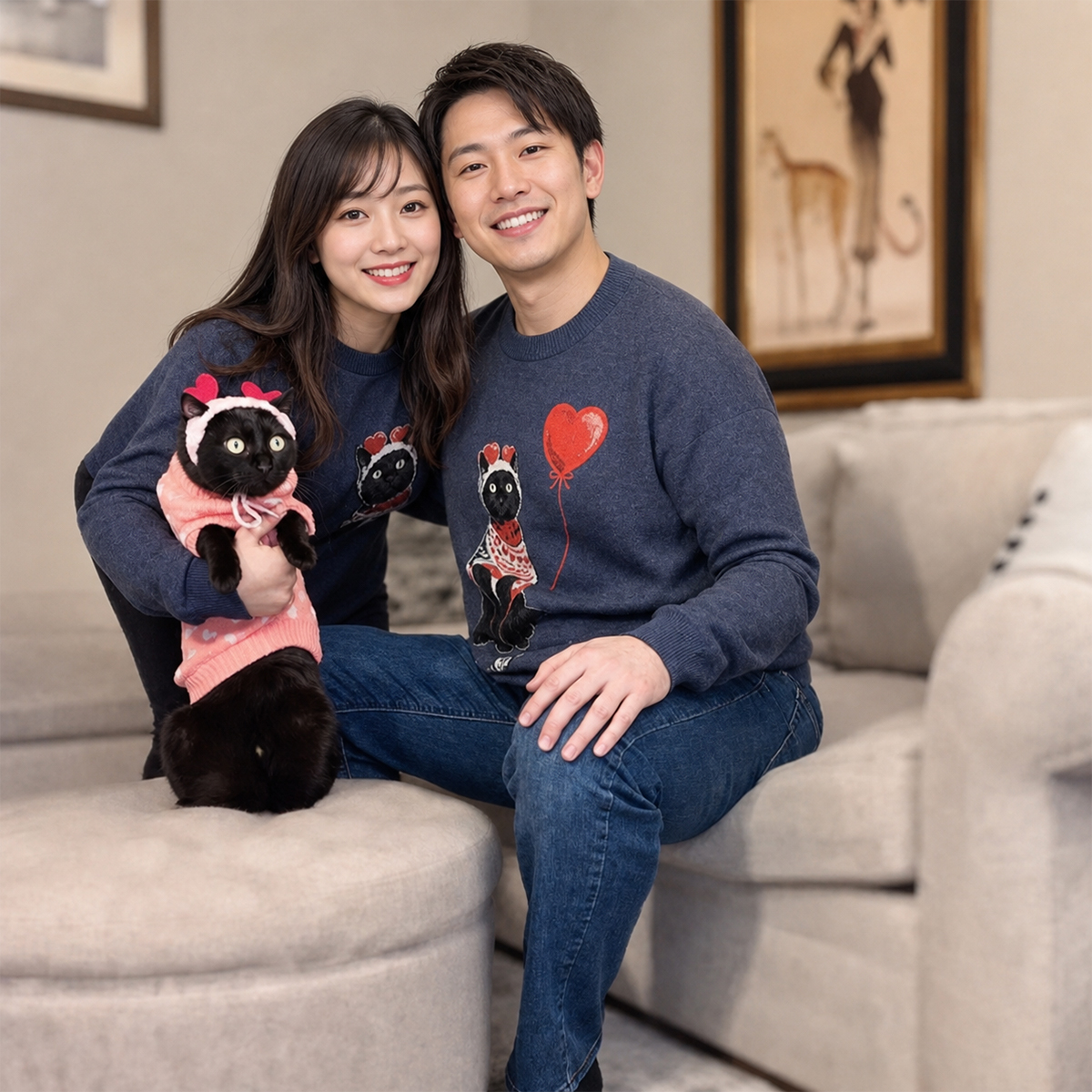 ペットニットセーター ハート風船 犬柄 可愛い 動物好き ジャカード編み 暖かい プルオーバー スウェター ペットオーナー向け