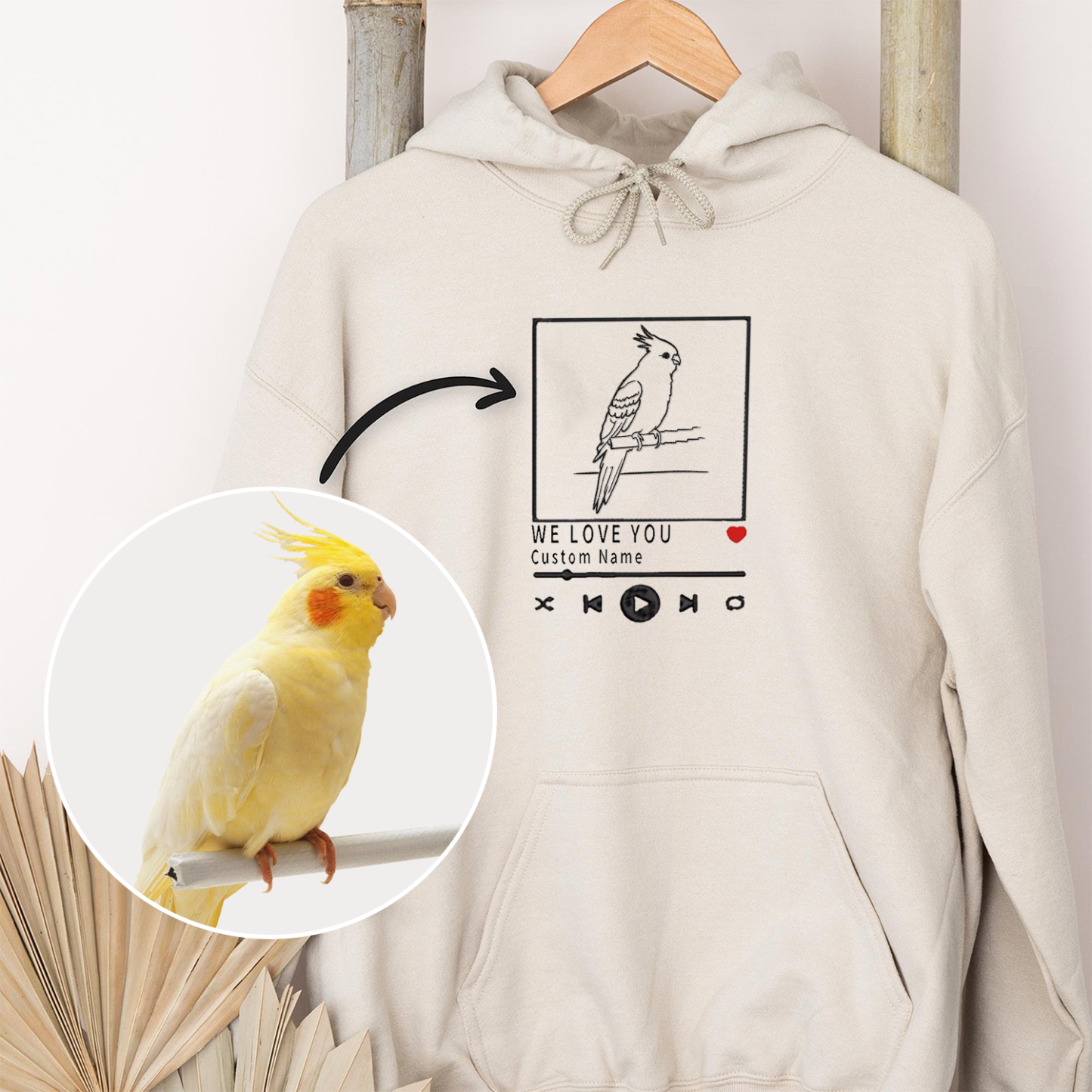 ペットの写真を刺繍したミュージックプレーヤー風Tシャツ、スウェットシャツ、パーカー-welikecustom-MJ