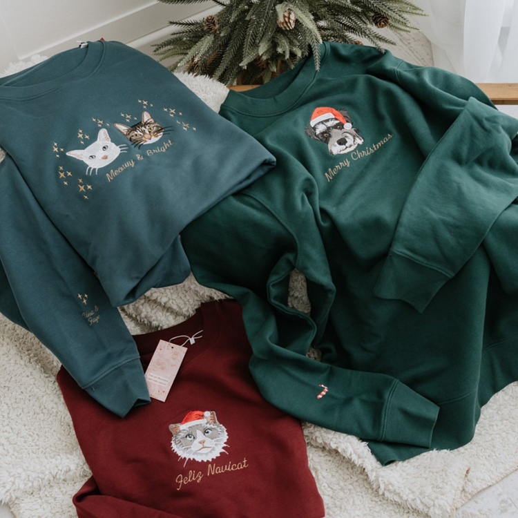カスタム刺繍ペットポートレートクリスマスセータートレーナーパーカーTシャツクリスマスギフト-welikecustom-MJ