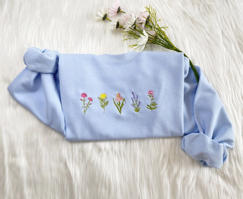 刺繍入りフラワー刺繍Tシャツ | 誕生花刺繍パーカースウェットシャツ-welikecustom-MJ