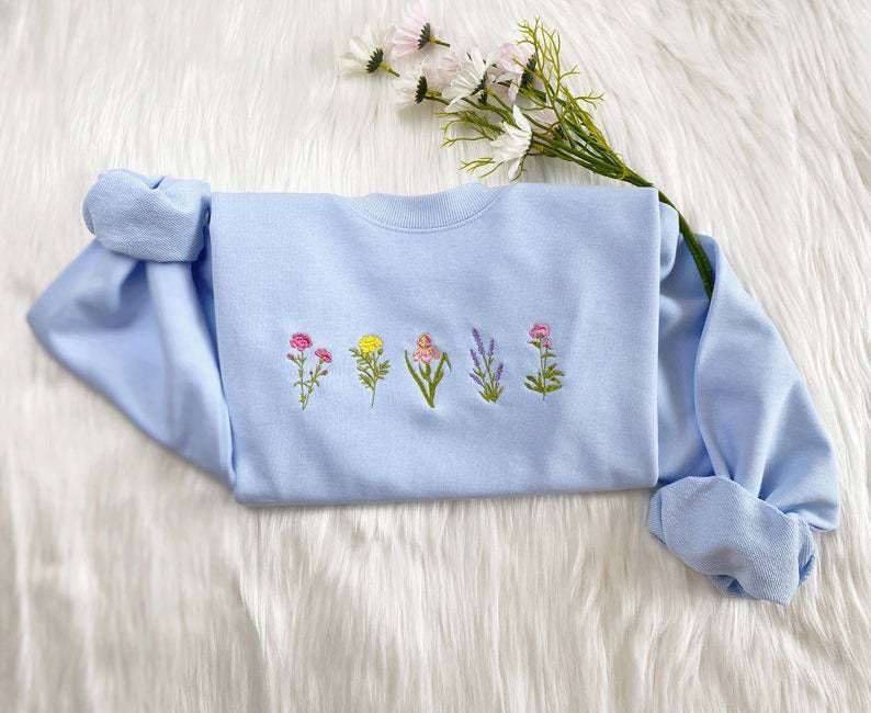 刺繍入りフラワー刺繍Tシャツ | 誕生花刺繍パーカースウェットシャツ-welikecustom-MJ