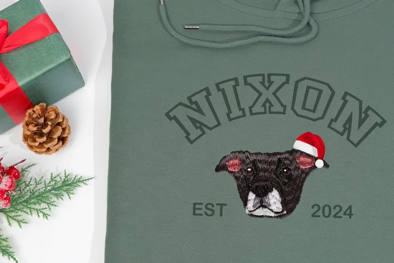 ペットの名前入りカスタムプレミアム手作りペット写真刺繍クリスマスTシャツスウェットシャツパーカー-welikecustom-MJ