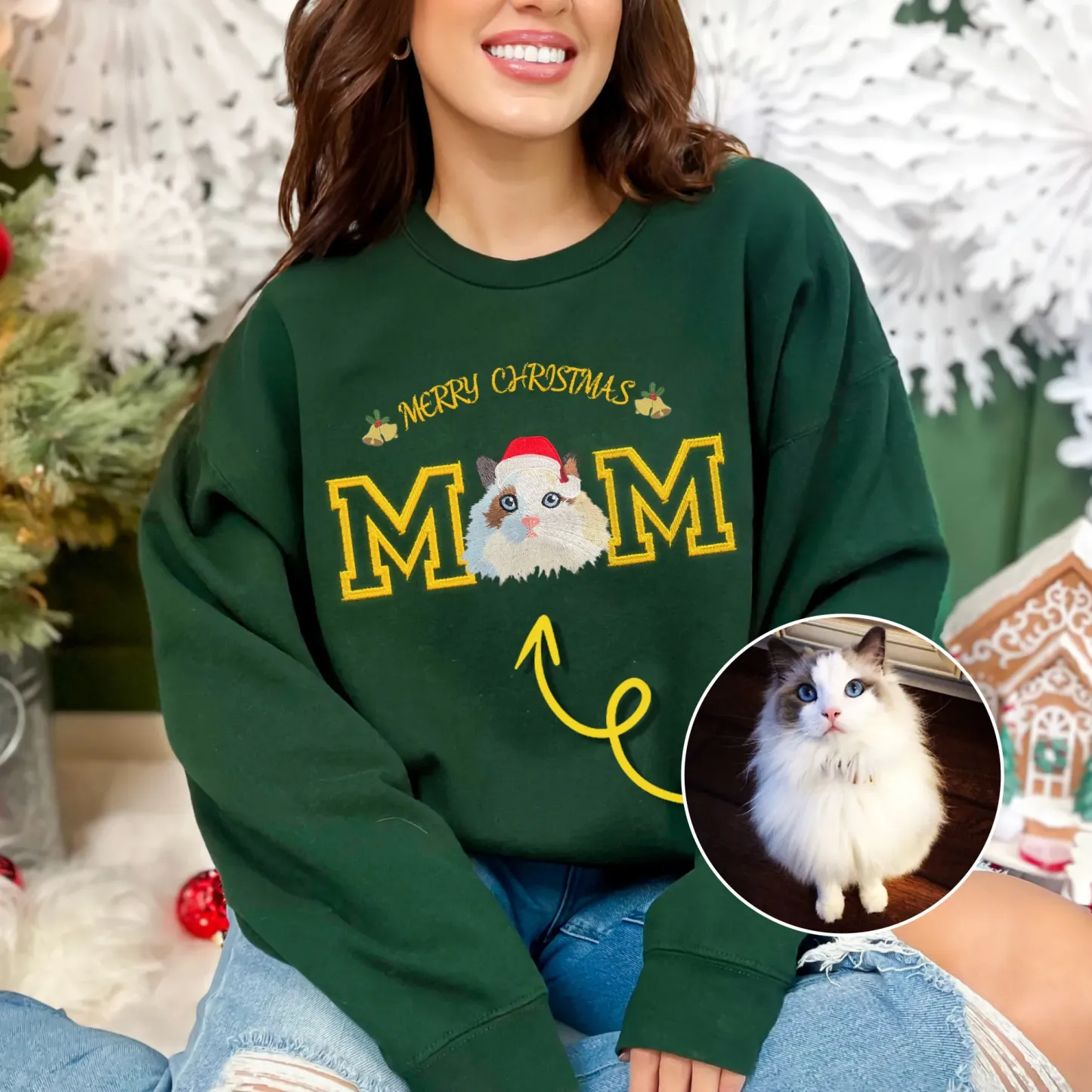 「Pet Mom and Pet Dad」のためのカスタムクリスマスペットフェイス刺繍スウェットシャツパーカー-welikecustom-MJ