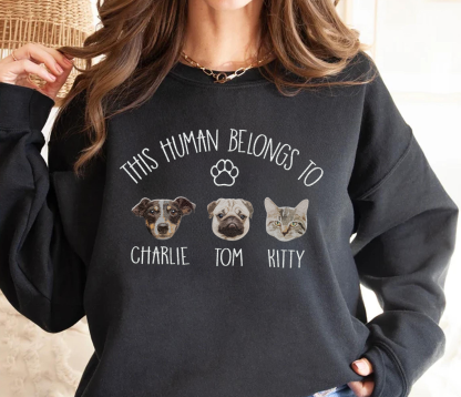"This Human Belongs to Dog "ポートレート 刺繍 パーカー スウェットシャツ Tシャツ-welikecustom-MJ
