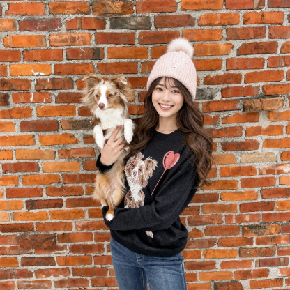 ペットニットセーター ハート風船 犬柄 可愛い 動物好き ジャカード編み 暖かい プルオーバー スウェター ペットオーナー向け