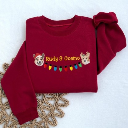 2 匹のペットのためのクリスマス ライト刺繍コレクション T シャツ、スウェットシャツ、パーカー-welikecustom-MJ