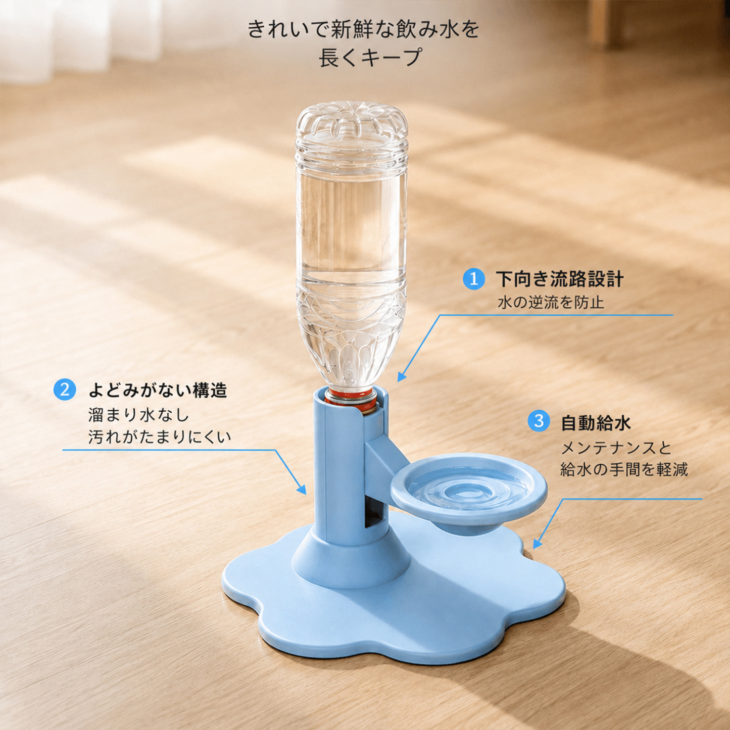 名前カスタム】ペット用自動給水器｜4段階高さ調節・重力自動給水・飛び散り防止＆滑り止め｜猫・小型犬用