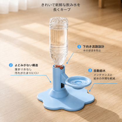 名前カスタム】ペット用自動給水器｜4段階高さ調節・重力自動給水・飛び散り防止＆滑り止め｜猫・小型犬用