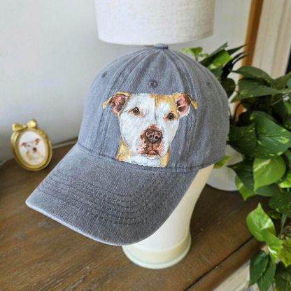 【完全オーダーメイド】手描きペット肖像画キャップ / 愛犬・愛猫の似顔絵帽子 / 記念日ギフト・お揃いコーデに