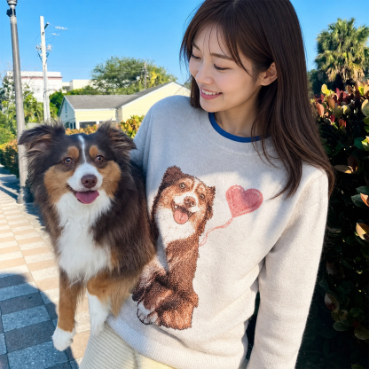 ペットニットセーター ハート風船 犬柄 可愛い 動物好き ジャカード編み 暖かい プルオーバー スウェター ペットオーナー向け