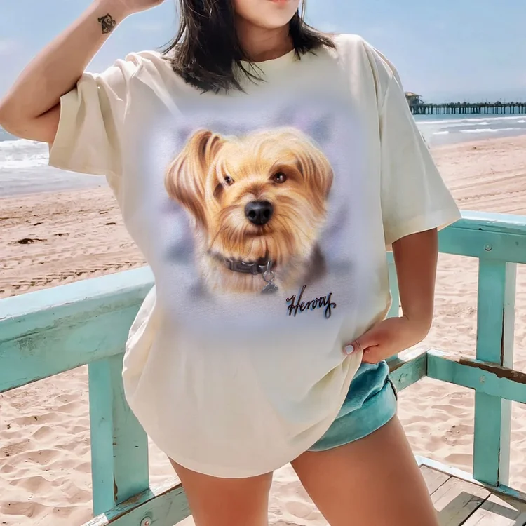 ペットのポートレート カスタム エアブラシ スタイルの熱転写 T シャツ、スウェット パーカー-welikecustom-MJ
