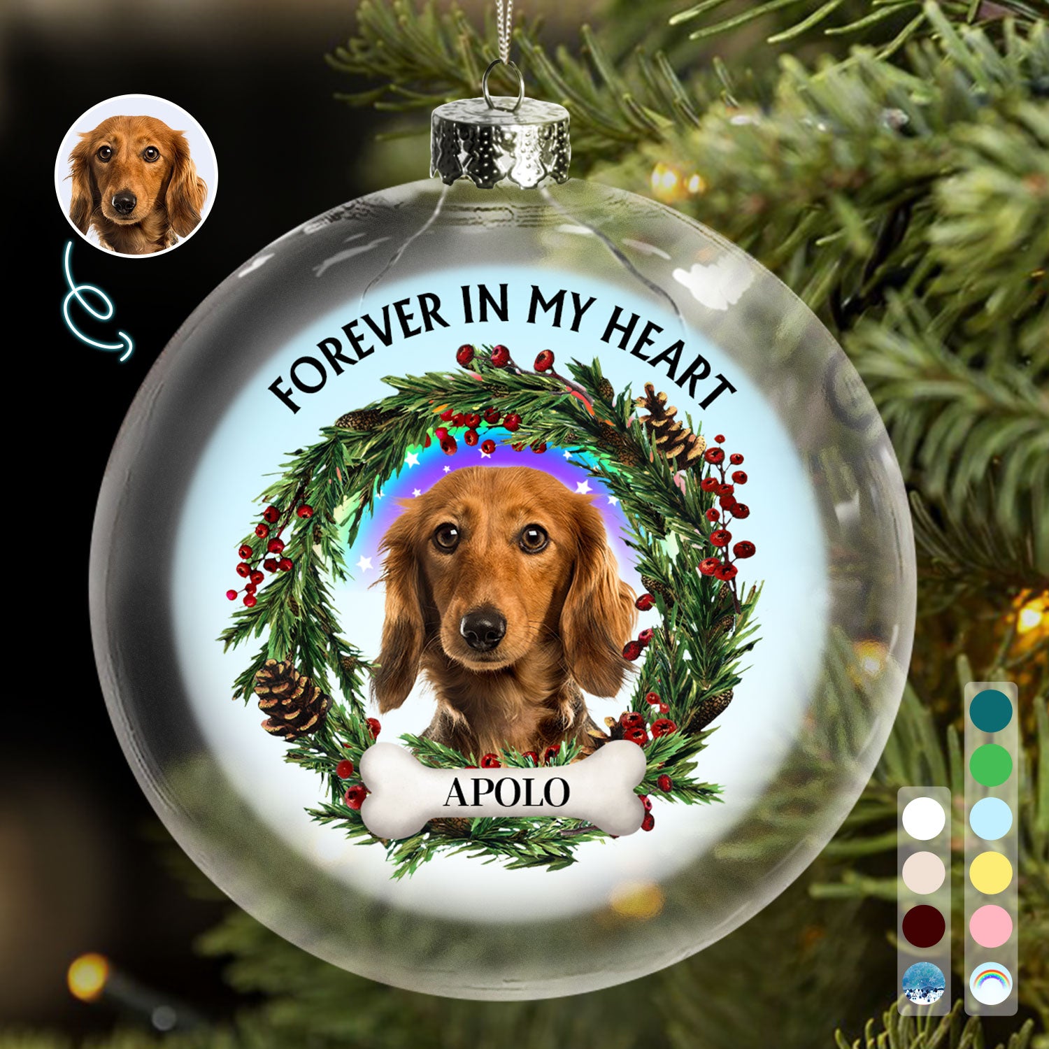 カスタム写真の愛らしい犬と猫は永遠に私の心の中にいます、パーソナライズされたクリアフラットボールオーナメント-welikecustom-MJ