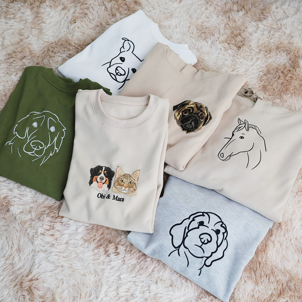 カスタム刺繍ペットポートレートパーカー、スウェットシャツの前面と背面に刺繍ペットポートレート-welikecustom-MJ