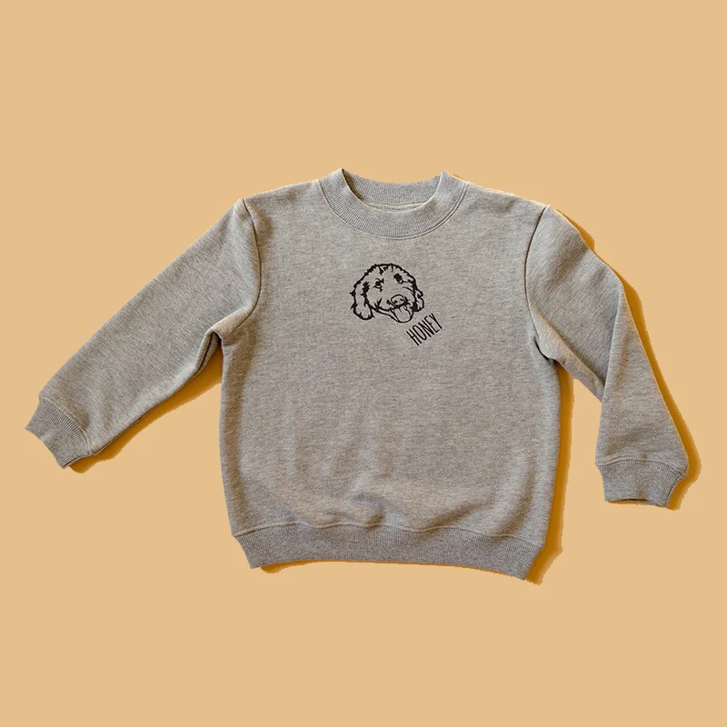 ペットの顔が刺繍された子供用スウェットシャツ、Tシャツ、パーカー-welikecustom-MJ
