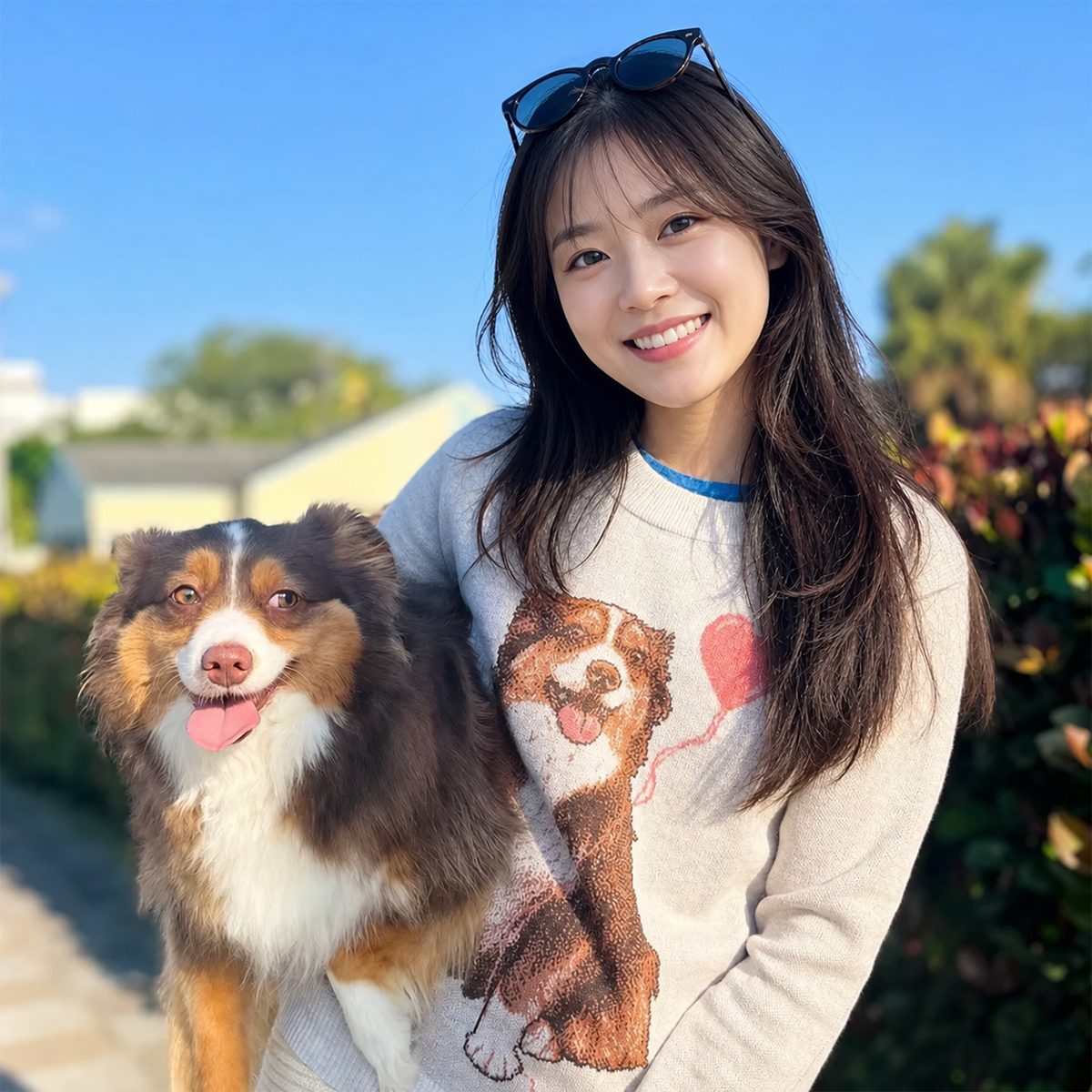 ペットニットセーター ハート風船 犬柄 可愛い 動物好き ジャカード編み 暖かい プルオーバー スウェター ペットオーナー向け