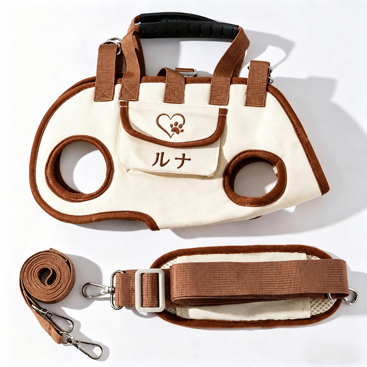 ペット用カスタマイズ可能キャリーバッグ - 3WAY 通気性抜群 斜めがけ/手提げ/バックパック 小型犬用 名前刺繍付き