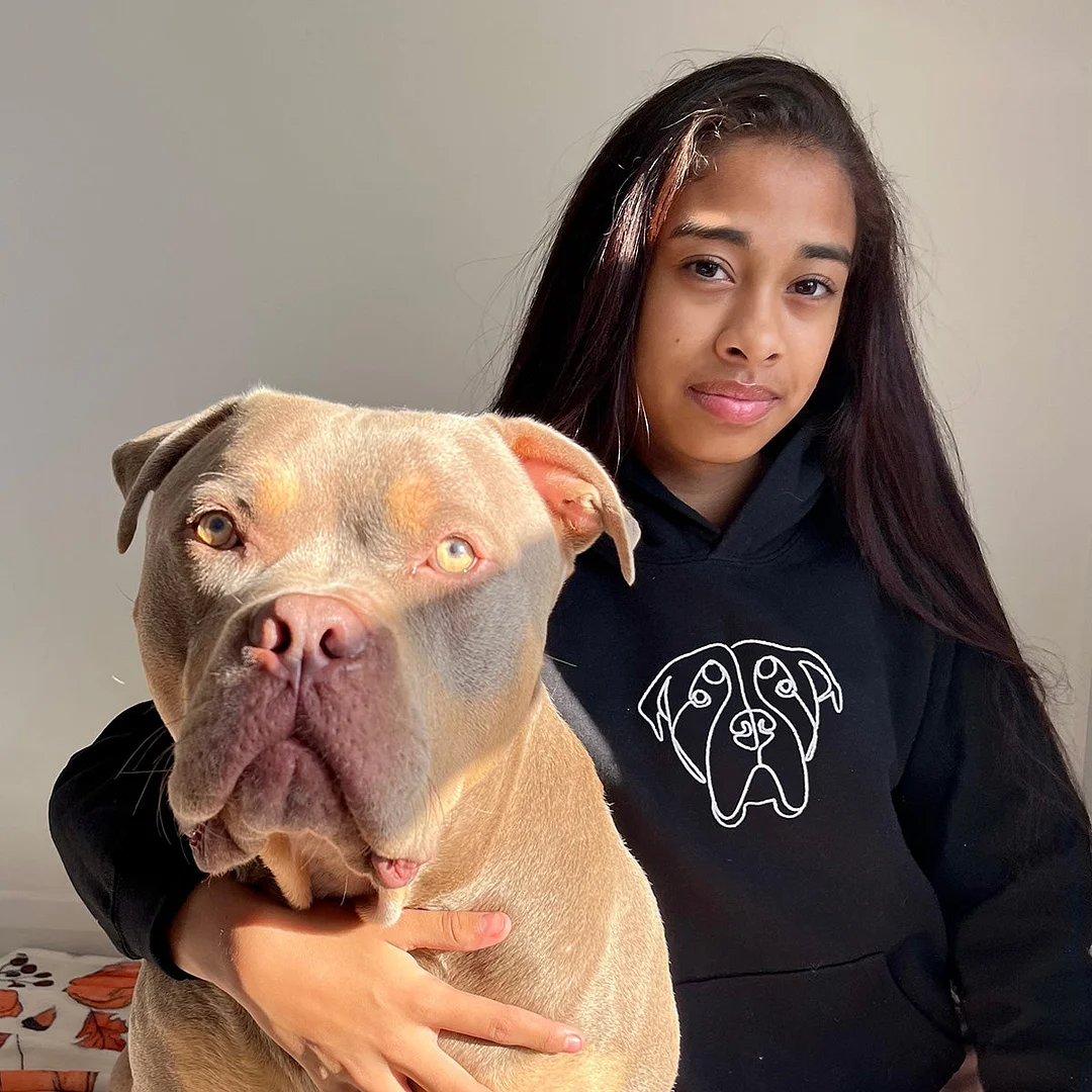 🐶ペットの写真シルエットをアート風に刺繍したTシャツ、スウェットシャツ、パーカーをカスタムメイド-welikecustom-MJ