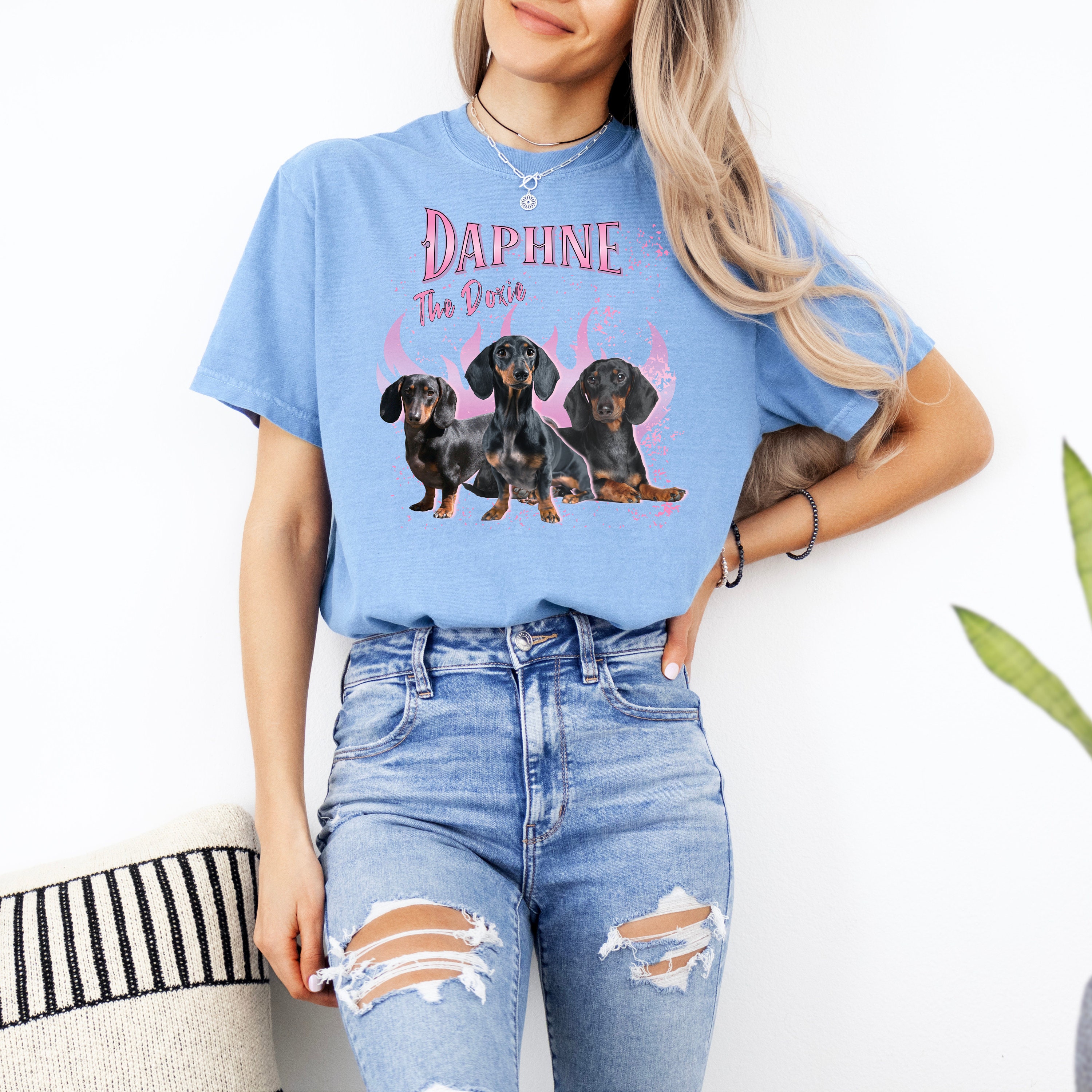 カスタムレトロ犬用Tシャツ、犬の写真コラージュ90年代風シャツ、ビンテージスタイルのペット写真プリントTシャツ-welikecustom-MJ