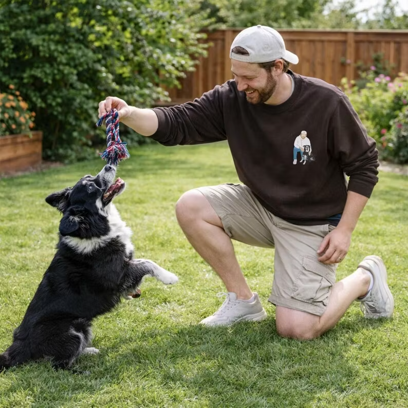 ペットの肖像画刺繍入りTシャツ／スウェットシャツ - あなたとあなたの犬または猫の写真でカスタマイズできます