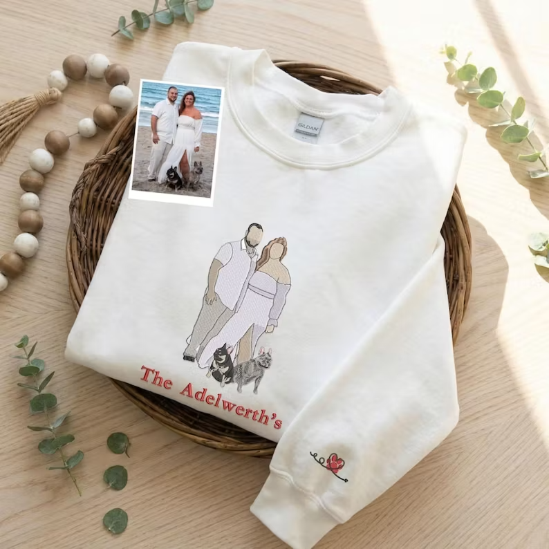 ペットの肖像画刺繍入りTシャツ／スウェットシャツ - あなたとあなたの犬または猫の写真でカスタマイズできます