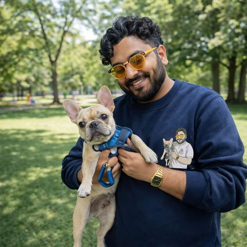 ペットの肖像画刺繍入りTシャツ／スウェットシャツ - あなたとあなたの犬または猫の写真でカスタマイズできます